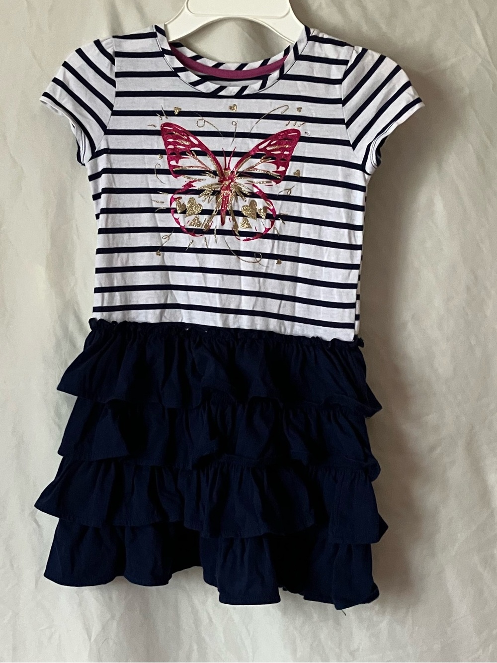 Epic Threads Navy & White Striped Butterfly Ruffle Dress  size 6.